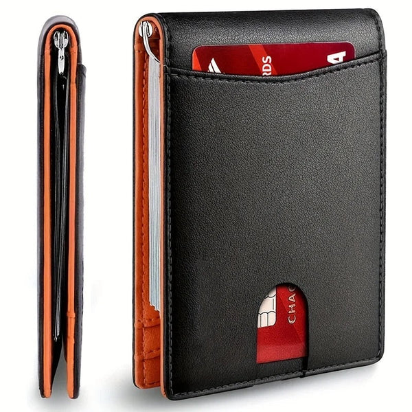Genuine Leather Slim Wallet for Mens RFID Blocking Credit Card Holder Money Clip