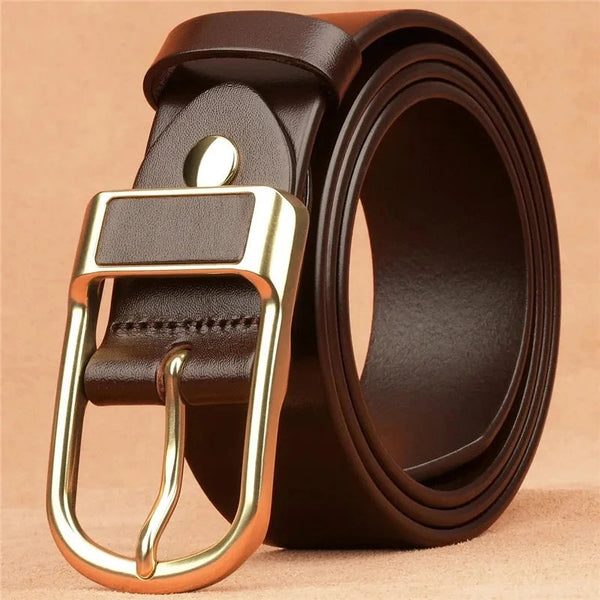 Mens Genuine Leather Belts Coboy Trendy Casual Belt Metal Pin Buckle Waistband