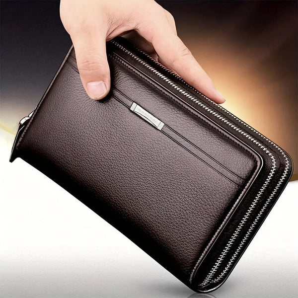 Mens High Quality Leather Long Wallet RFID Card Holder Clutch Zip Business Purse