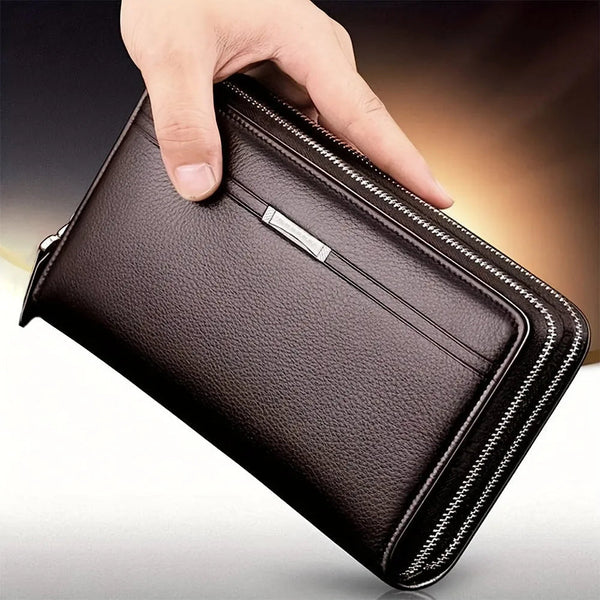 Mens High Quality Leather Long Wallet RFID Card Holder Clutch Zip Business Purse - ESale Hub LTD