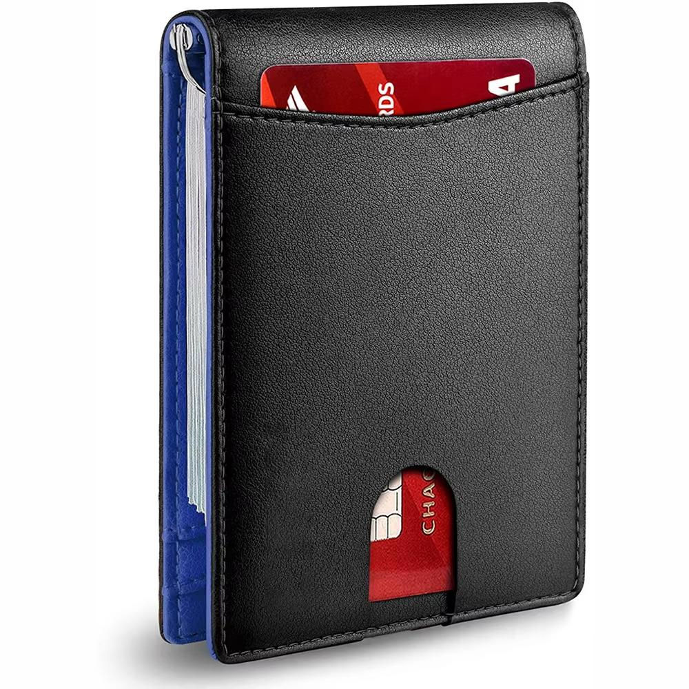 Genuine Leather Slim Wallet for Mens RFID Blocking Credit Card Holder Money Clip