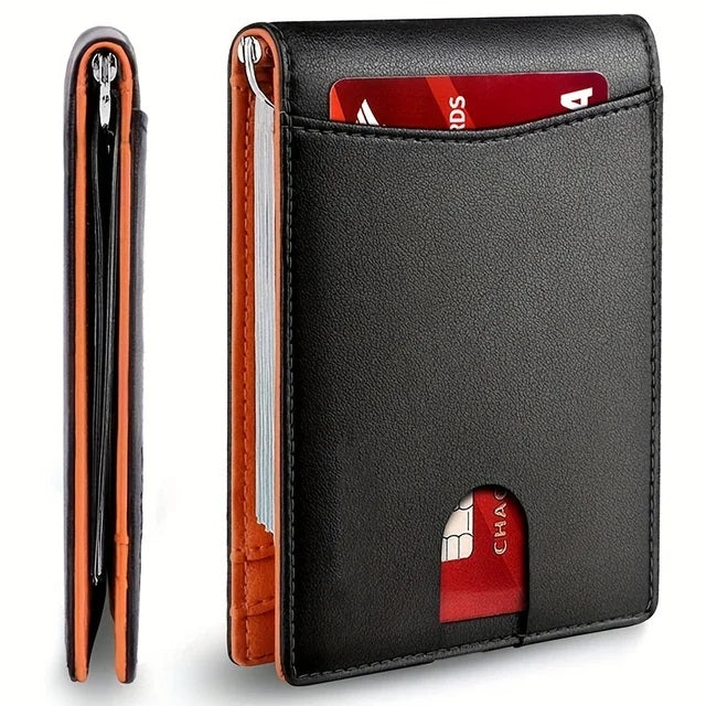 Genuine Leather Slim Wallet for Mens RFID Blocking Credit Card Holder Money Clip