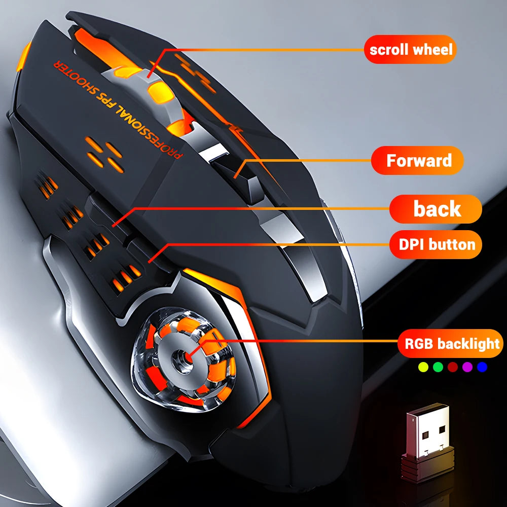 Wireless Rechargeable Gaming Mouse Silent Bluetooth USB RGB LED Mice PC Laptop