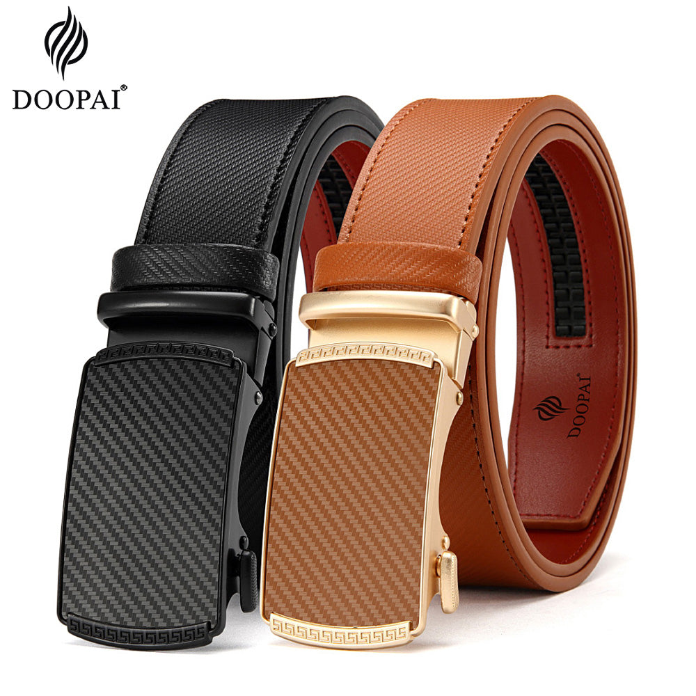 DOOPAI Mens Genuine Leather Belts Belt Ratchet Automatic Buckle Waistband Dress