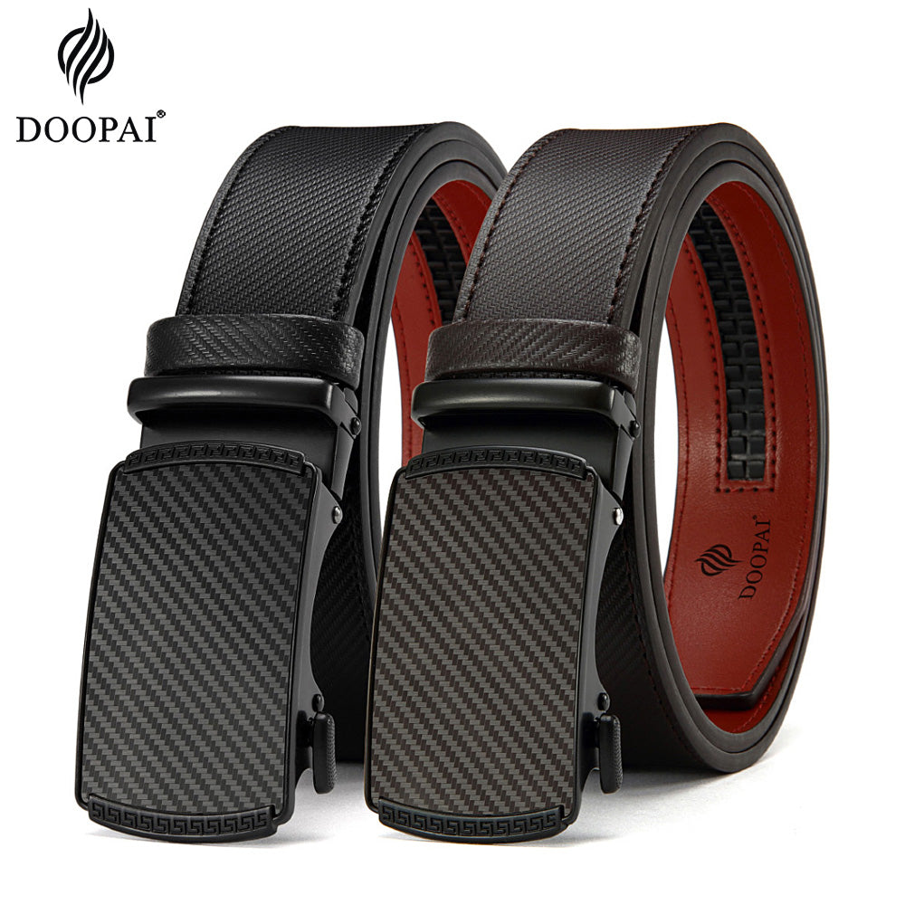 DOOPAI Mens Genuine Leather Belts Belt Ratchet Automatic Buckle Waistband Dress