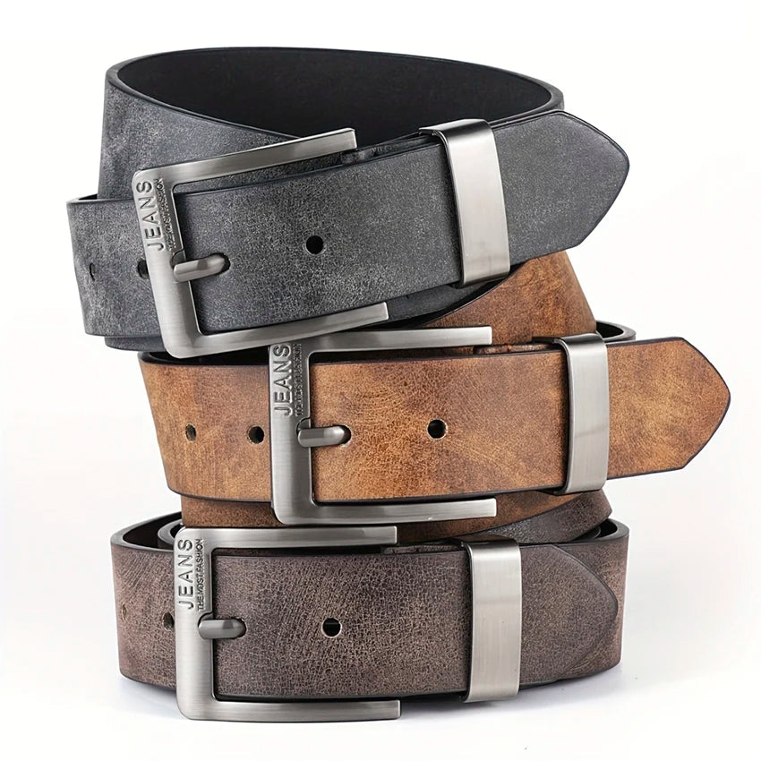 Mens PU Leather Belt Retro Metal Pin Buckle Casual Business Dress Waist UK Size