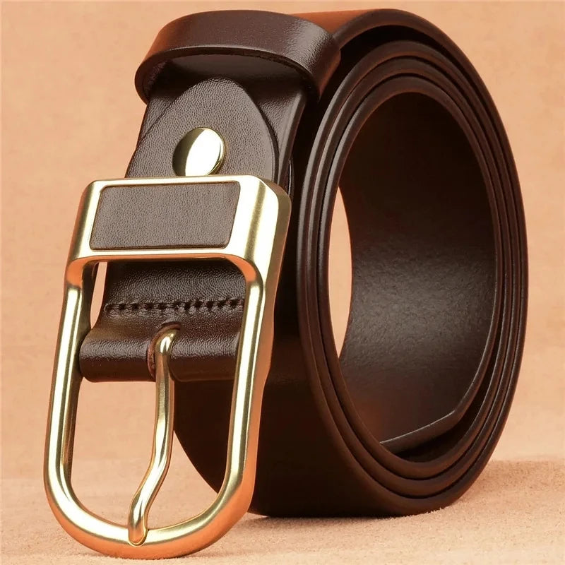 Mens Genuine Leather Belts Coboy Trendy Casual Belt Metal Pin Buckle Waistband