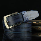Mens Leather Belt Vintage Alloy Buckle Casual Business Work Letter Print Waist