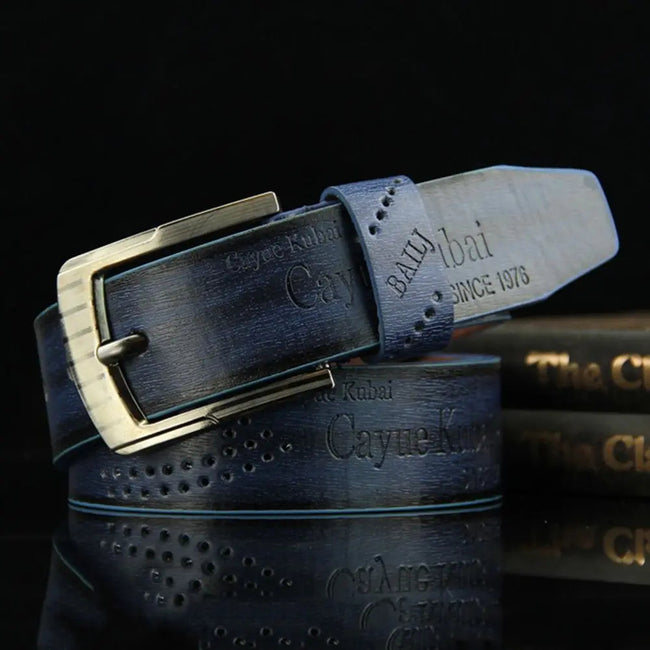 Mens Leather Belt Vintage Alloy Buckle Casual Business Work Letter Print Waist Hover Image