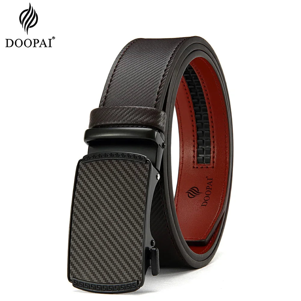DOOPAI Mens Genuine Leather Belts Belt Ratchet Automatic Buckle Waistband Dress