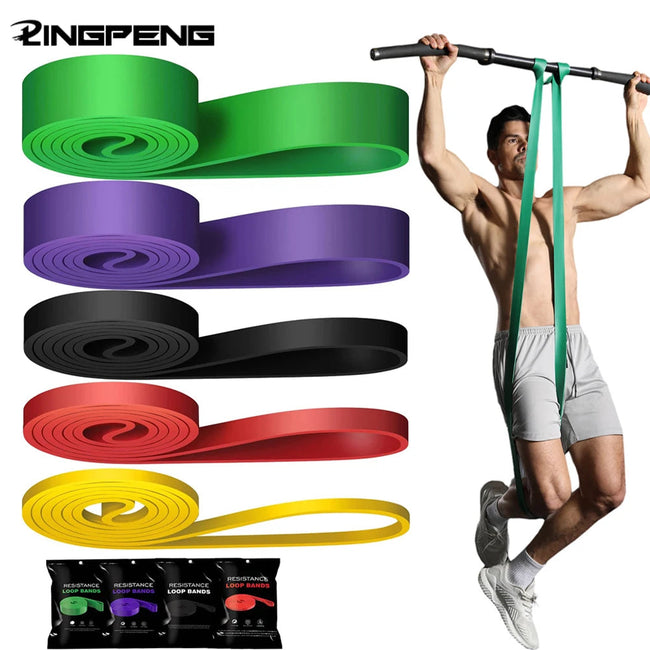 Heavy Duty Resistance Bands Set or Single Latex Pull Up Yoga Fitness Home Gym UK Hover Image