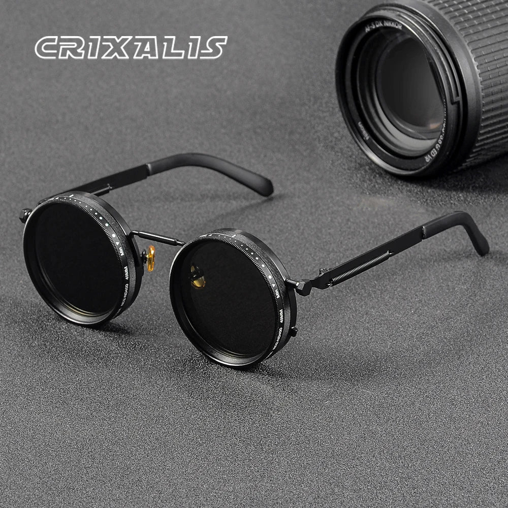CRIXALIS Polarized ND9 Sunglasses UV400 Adjustable Dimming Round Retro Outdoor