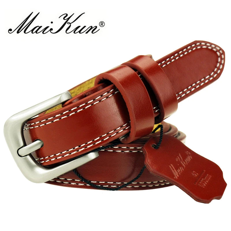 ladies Top Genuine Leather Belts Skinny Waist Womens Belt Metal Pin Buckle Dress