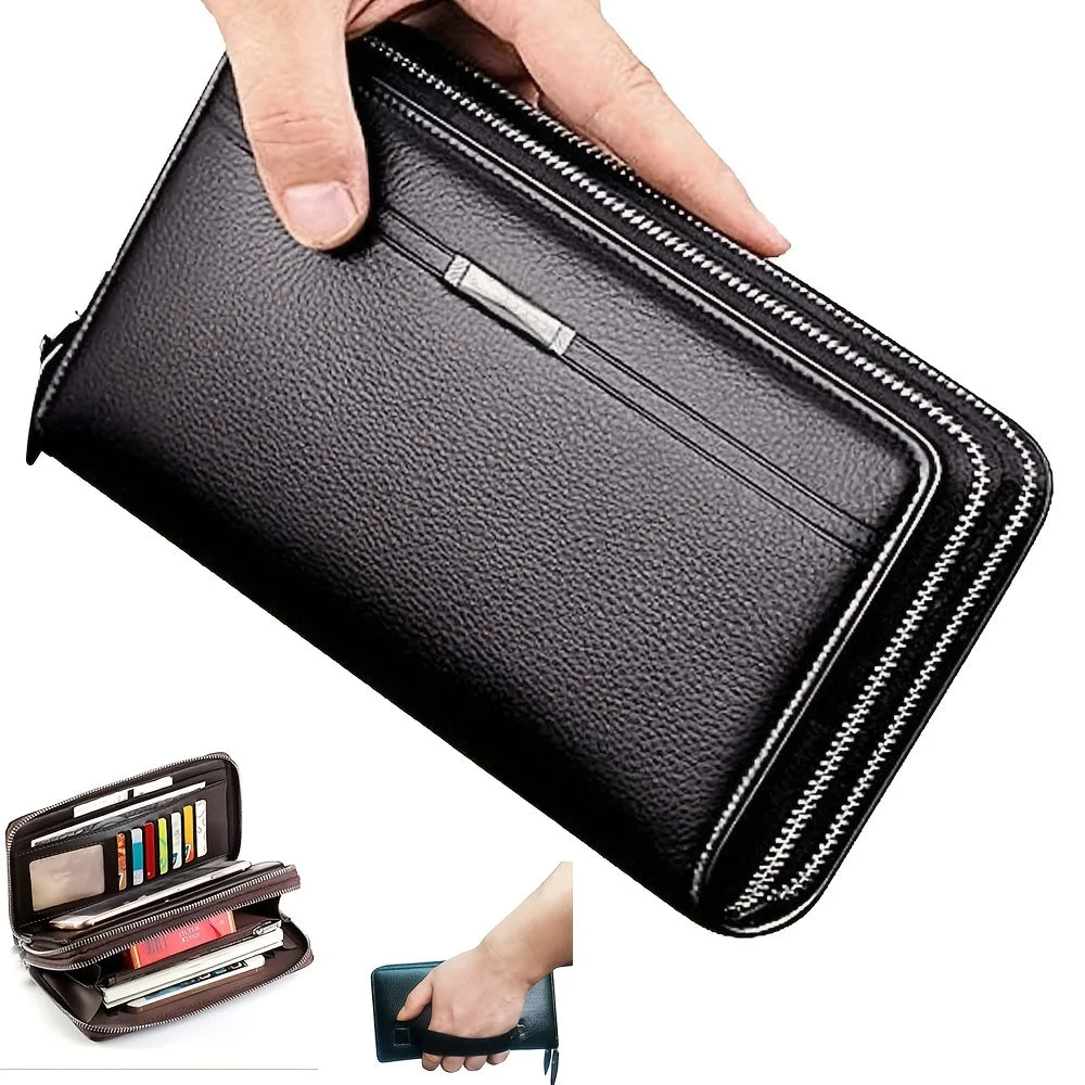 Mens High Quality Leather Long Wallet RFID Card Holder Clutch Zip Business Purse