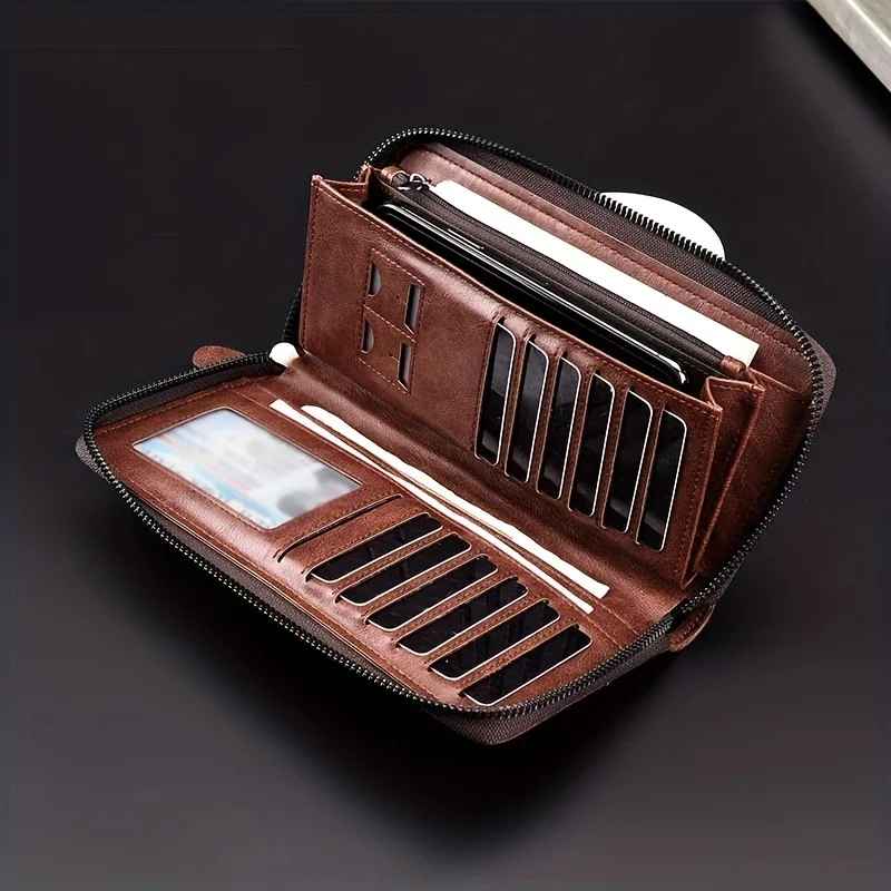 Long Wallet Leather Card Holder Zipper Purse Bag RFID Unisex Clutch High Quality
