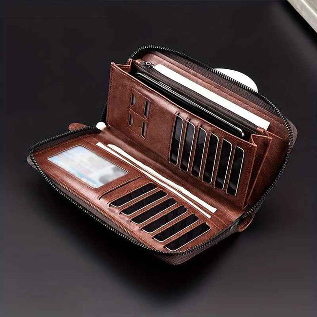 Long Wallet Leather Card Holder Zipper Purse Bag RFID Unisex Clutch High Quality Hover Image
