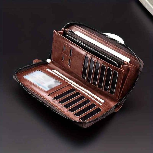 Long Wallet Leather Card Holder Zipper Purse Bag RFID Unisex Clutch High Quality