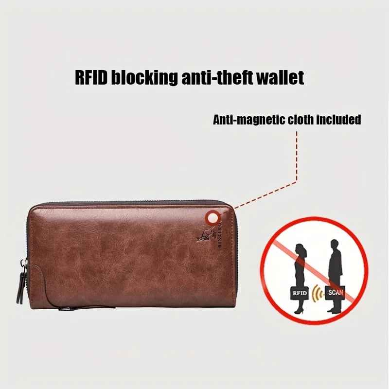Long Wallet Leather Card Holder Zipper Purse Bag RFID Unisex Clutch High Quality