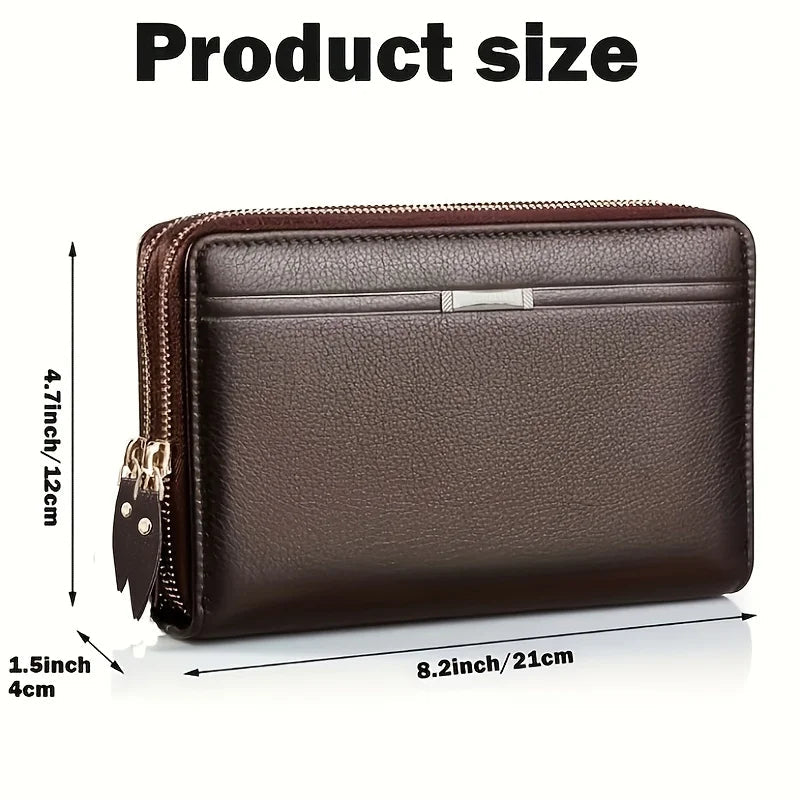 Mens High Quality Leather Long Wallet RFID Card Holder Clutch Zip Business Purse