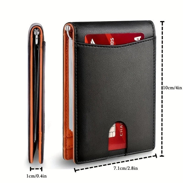 Genuine Leather Slim Wallet for Mens RFID Blocking Credit Card Holder Money Clip