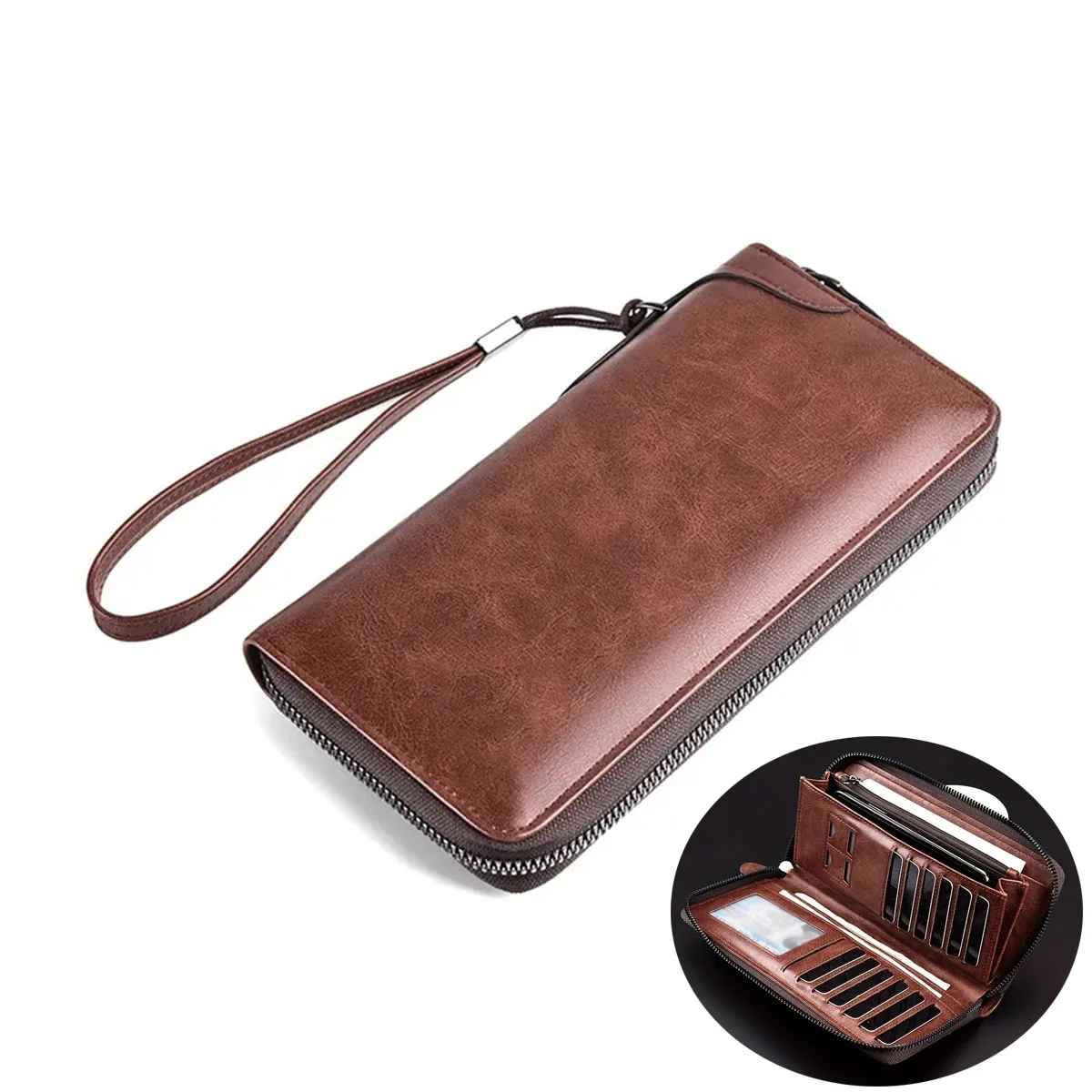 Long Wallet Leather Card Holder Zipper Purse Bag RFID Unisex Clutch High Quality
