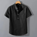 Mens Short Sleeve Summer Collar Shirt Cotton Linen Casual Pocket Top Big Sizes