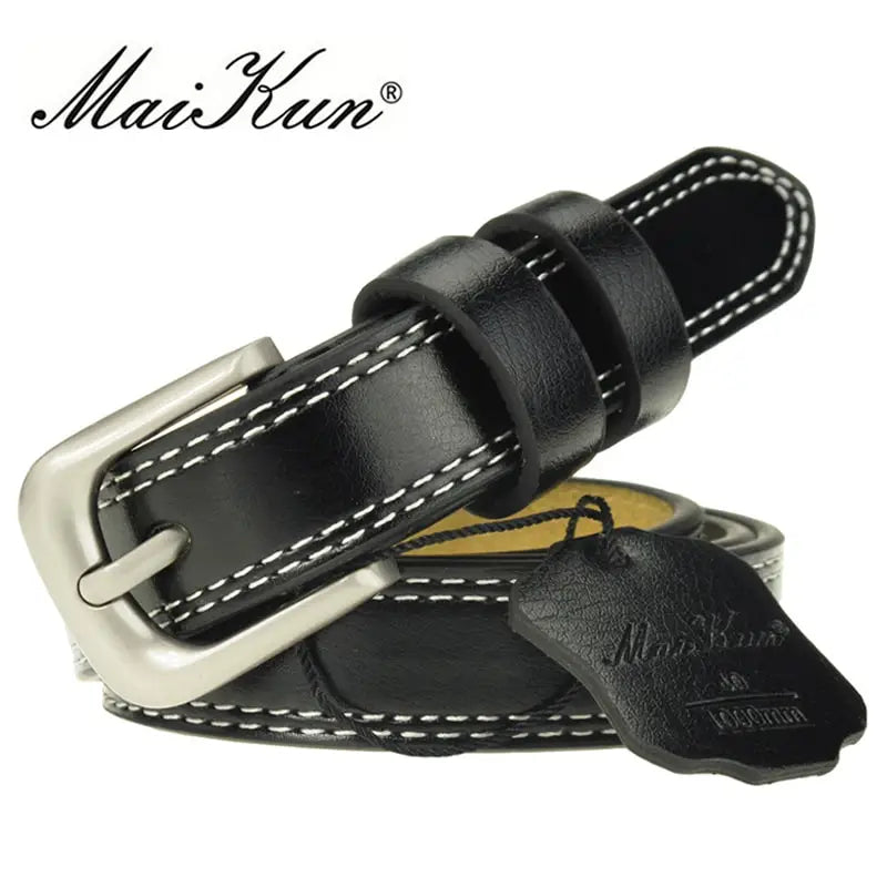ladies Top Genuine Leather Belts Skinny Waist Womens Belt Metal Pin Buckle Dress