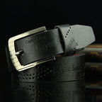 Mens Leather Belt Vintage Alloy Buckle Casual Business Work Letter Print Waist
