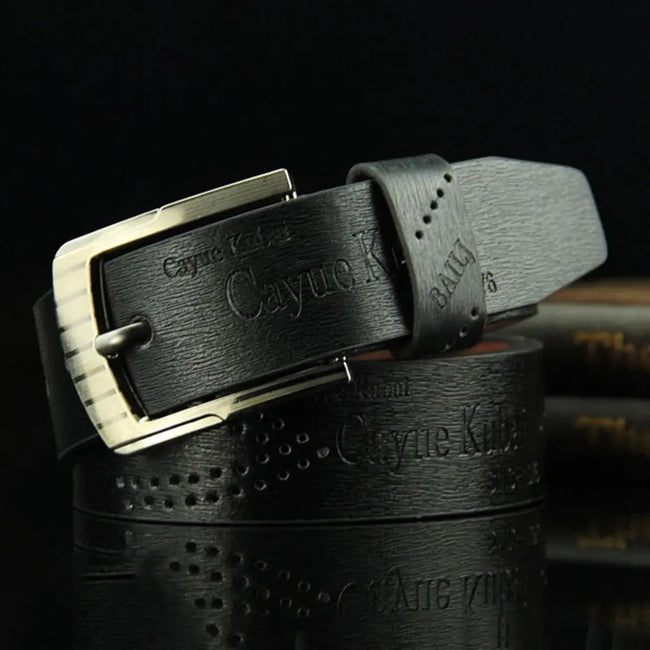 Mens Leather Belt Vintage Alloy Buckle Casual Business Work Letter Print Waist Main Image