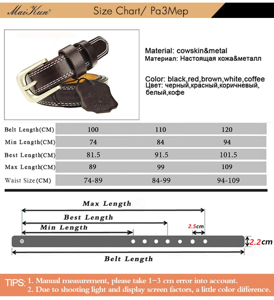 ladies Top Genuine Leather Belts Skinny Waist Womens Belt Metal Pin Buckle Dress