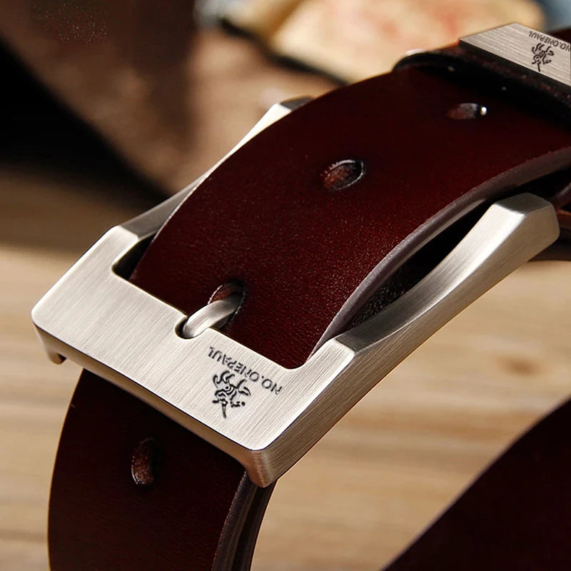 Mens Genuine Leather Belts Cowhide Belt Metal Pin Buckle Dress Waistband UK Size