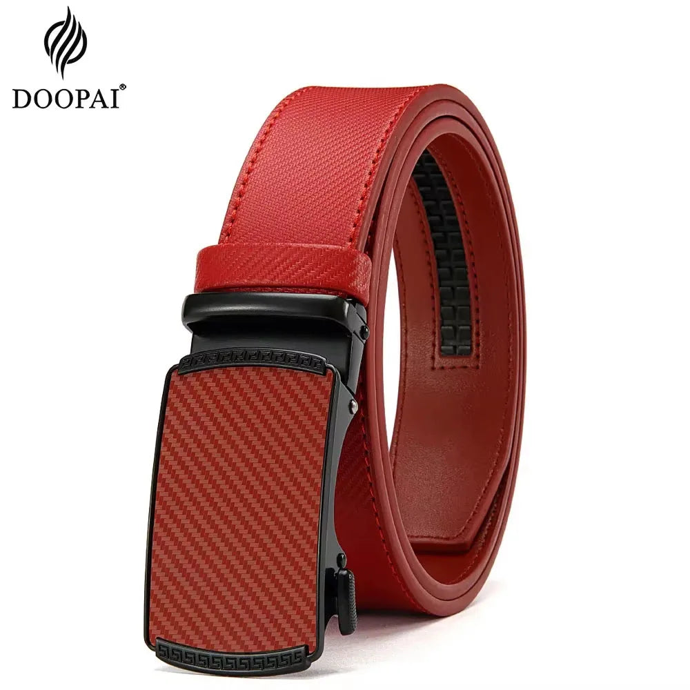 DOOPAI Mens Genuine Leather Belts Belt Ratchet Automatic Buckle Waistband Dress