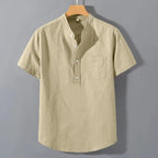 Mens Short Sleeve Summer Collar Shirt Cotton Linen Casual Pocket Top Big Sizes