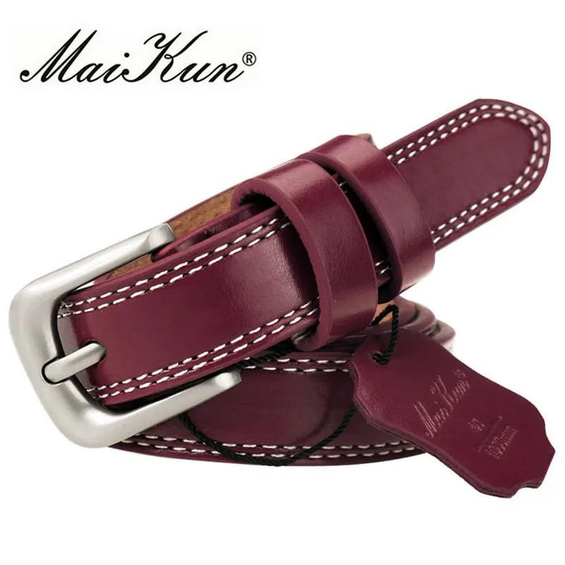 ladies Top Genuine Leather Belts Skinny Waist Womens Belt Metal Pin Buckle Dress