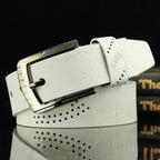 Mens Leather Belt Vintage Alloy Buckle Casual Business Work Letter Print Waist