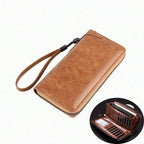 Long Wallet Leather Card Holder Zipper Purse Bag RFID Unisex Clutch High Quality