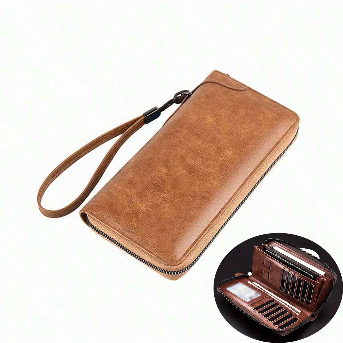 Long Wallet Leather Card Holder Zipper Purse Bag RFID Unisex Clutch High Quality