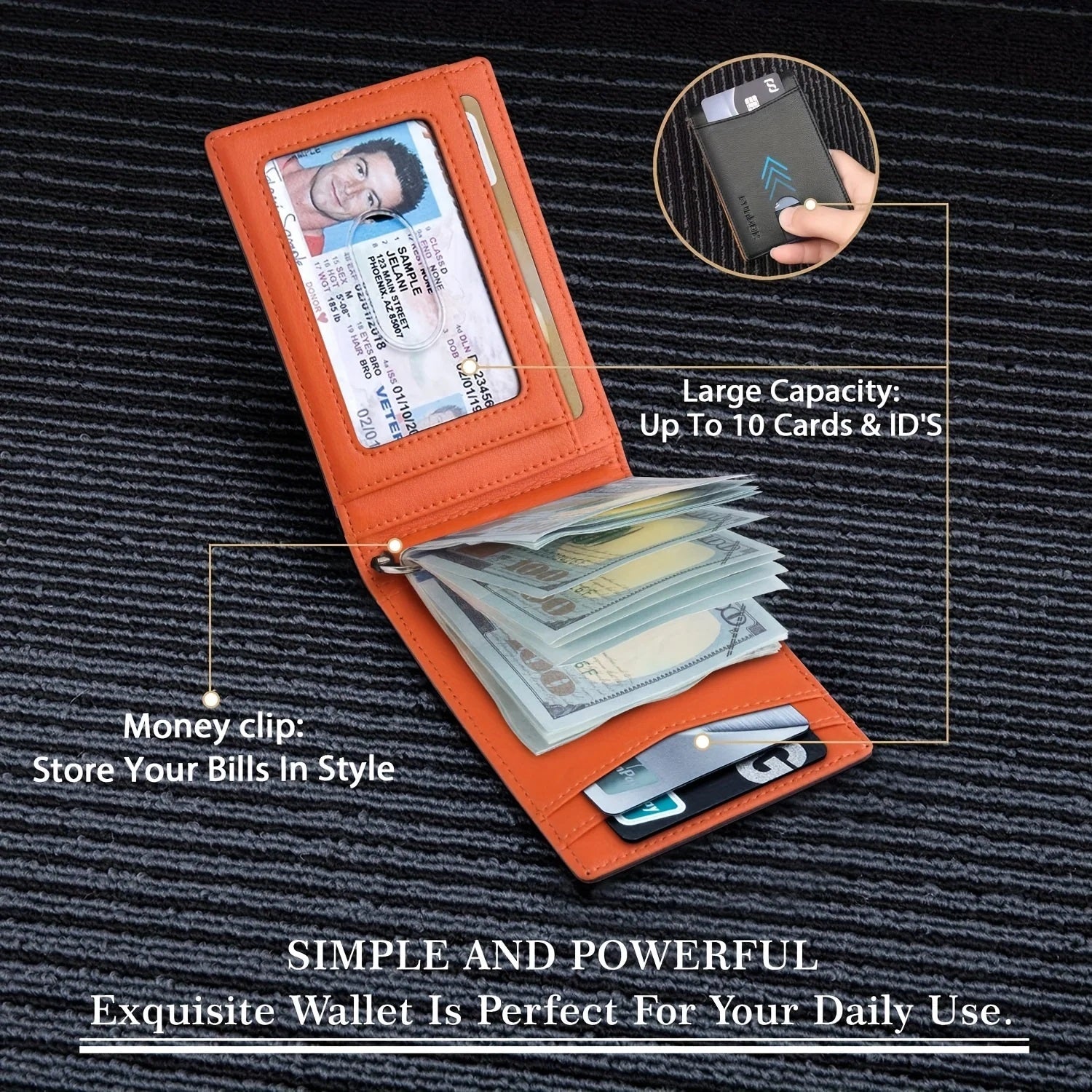 Genuine Leather Slim Wallet for Mens RFID Blocking Credit Card Holder Money Clip
