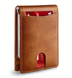 Genuine Leather Slim Wallet for Mens RFID Blocking Credit Card Holder Money Clip