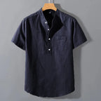 Mens Short Sleeve Summer Collar Shirt Cotton Linen Casual Pocket Top Big Sizes