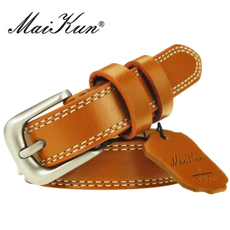 ladies Top Genuine Leather Belts Skinny Waist Womens Belt Metal Pin Buckle Dress