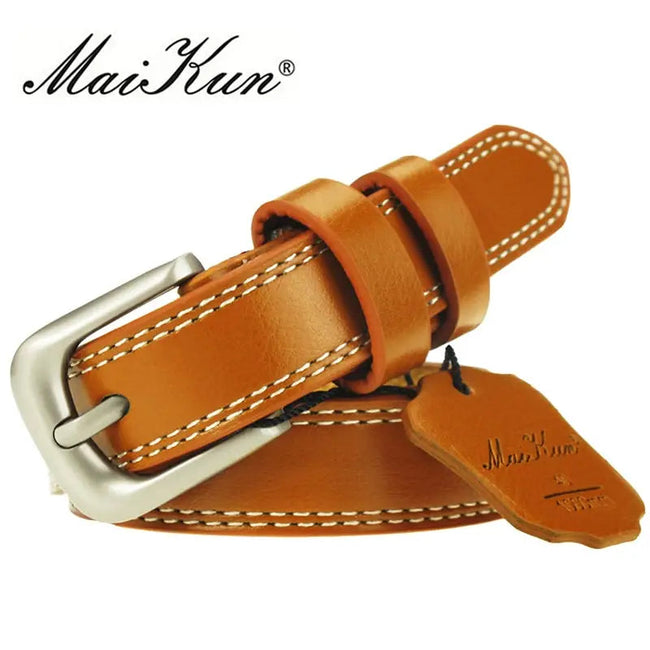 ladies Top Genuine Leather Belts Skinny Waist Womens Belt Metal Pin Buckle Dress Main Image