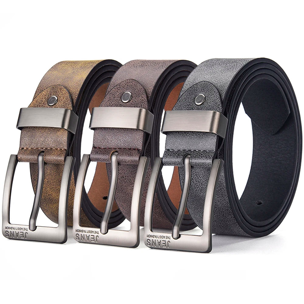 Mens PU Leather Belt Retro Metal Pin Buckle Casual Business Dress Waist UK Size
