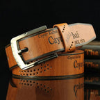 Mens Leather Belt Vintage Alloy Buckle Casual Business Work Letter Print Waist