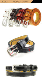 ladies Top Genuine Leather Belts Skinny Waist Womens Belt Metal Pin Buckle Dress