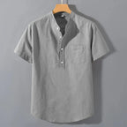 Mens Short Sleeve Summer Collar Shirt Cotton Linen Casual Pocket Top Big Sizes