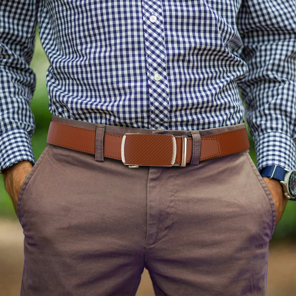 DOOPAI Mens Genuine Leather Belts Belt Ratchet Automatic Buckle Waistband Dress