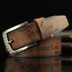Mens Leather Belt Vintage Alloy Buckle Casual Business Work Letter Print Waist