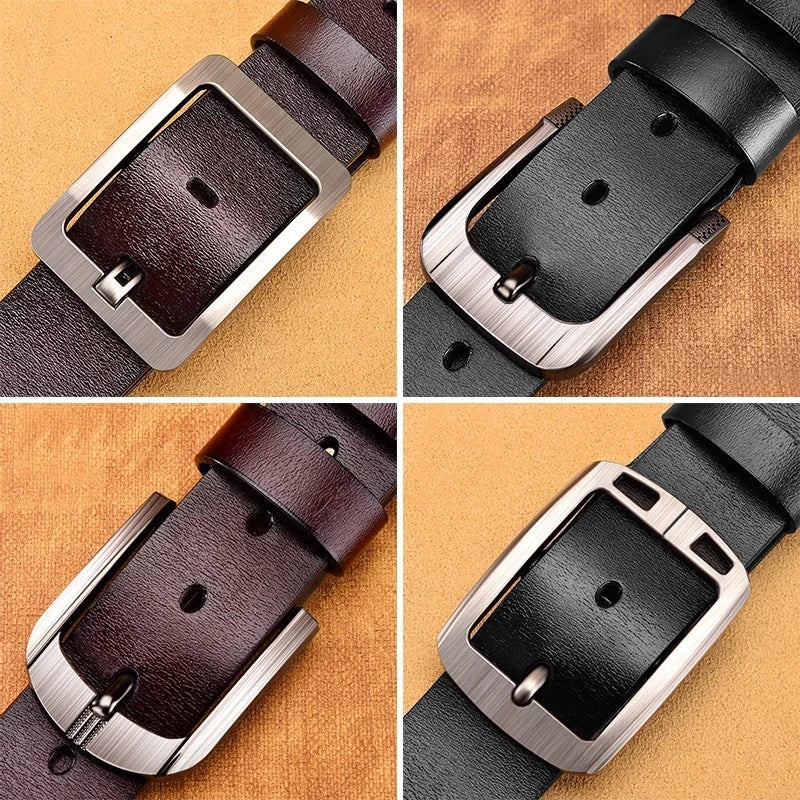 Mens Genuine Leather Belts Cowhide Belt Metal Pin Buckle Dress Waistband UK Size