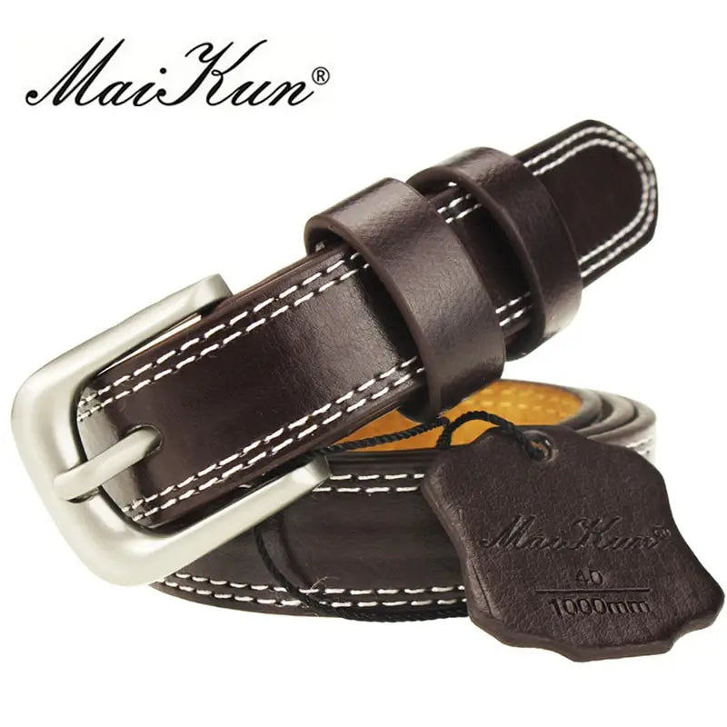 ladies Top Genuine Leather Belts Skinny Waist Womens Belt Metal Pin Buckle Dress